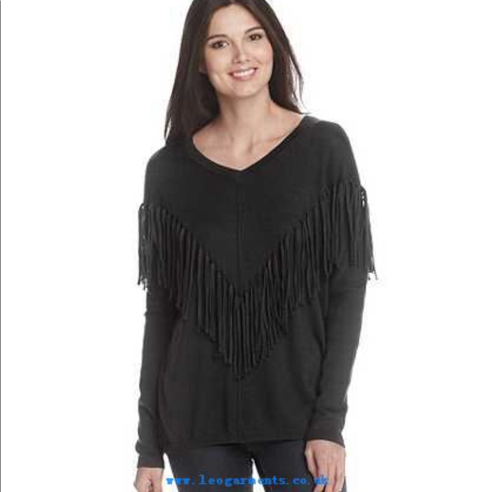 DKNY SWEATER WITH FRINGE , Size Small, Black